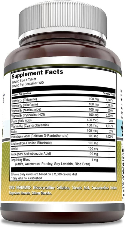 Amazing Formulas Vitamin B Complex 11 Key 120 Tablets B1, B2, B2, B3, B3, B6, B6, B12, B12, Folic