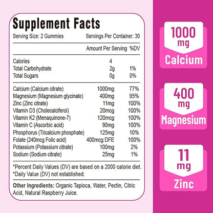 Calcium Magnesium Zinc Gummies with Vitamin D3 & K2, High 120 Gummies…