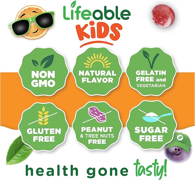 Lifeable Sugar Free Prebiotic Kids Fiber Gummies | 4g Fiber for Kids | Great Tasting Vegetarian Fiber Supplements for Kids | for Digestive Health | Fiber Gummies for Kids | 90 Probiotics Gummies