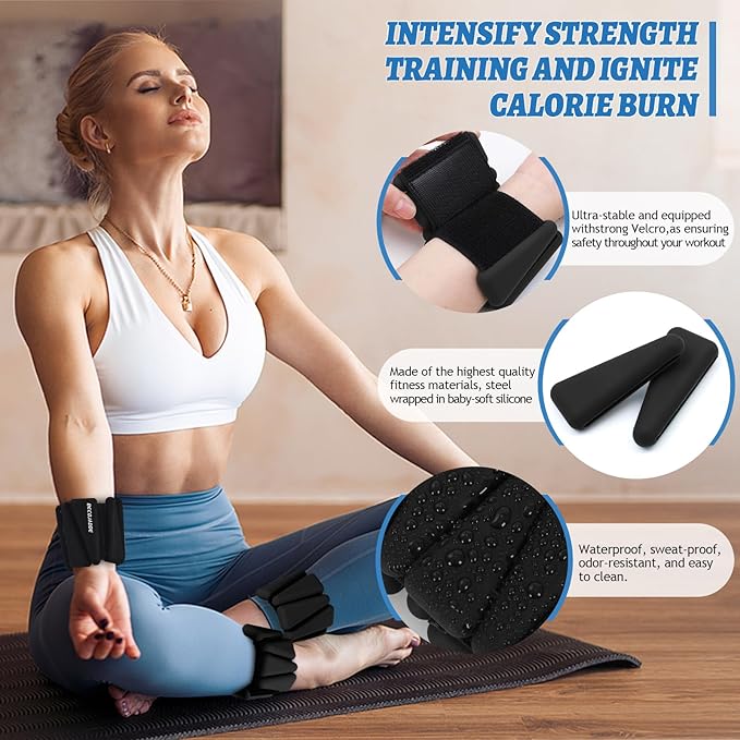 Ankle Weights Set of 2 (1 lb/2 lb/3 lb Each) Adjustable Wrist Weights for Women Men Wearable Arm Leg Weight for Pilates, Running, Walking, Workout, Yoga