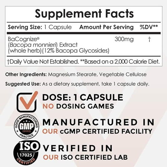 Nootropics Depot BaCognize Bacopa Monnieri 300mg (120 Count)
