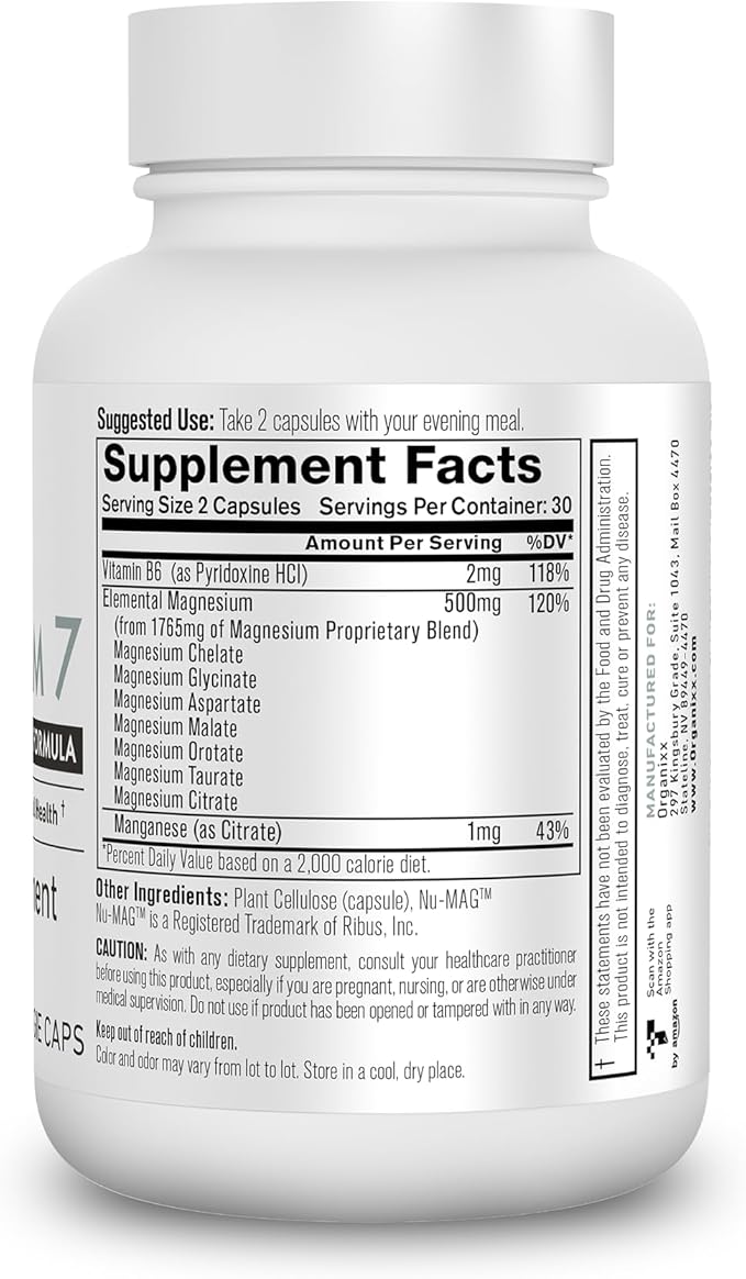 Organixx Magnesium Supplement, Natural Magnesium Capsules B6 and (30 Count)