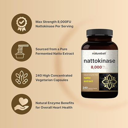 NatureBell Nattokinase Supplement 8,000 FU Per 240 Veggie