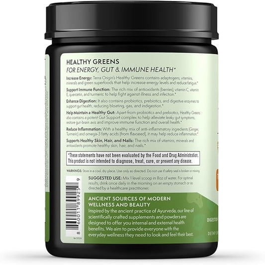 TERRA ORIGIN Healthy Greens Powder, Superfoods, Probiotics, Enzymes, Immune & Digestive Support, Energy & Wellness Boost, Gut Health, 30 Servings (1-Pack, Tropical Passionfruit)