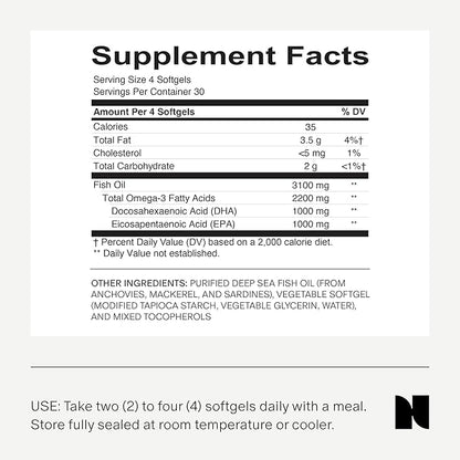 Needed. Prenatal Omega-3 - High Potency Dose of Sustainably Sourced Fish Oil, 1000mg DHA, 1000mg EPA, Encased in a Gelatin-Free, Plant-Based Softgel Shell, Daily 4 Softgel Dose, 30-Day Supply