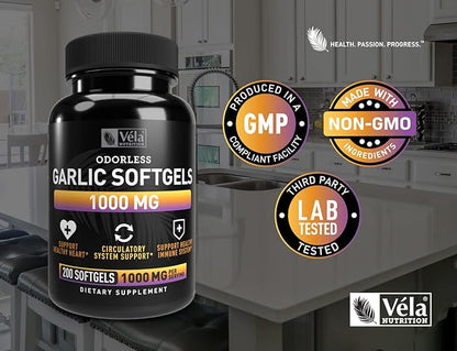 Odorless Garlic Supplement 1,000 mg 3rd Party 200 Capsules