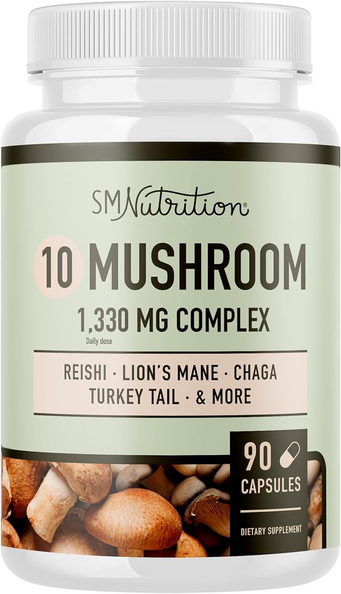 10 Mushroom Complex Supplement 1300+ MG 90 Capsules