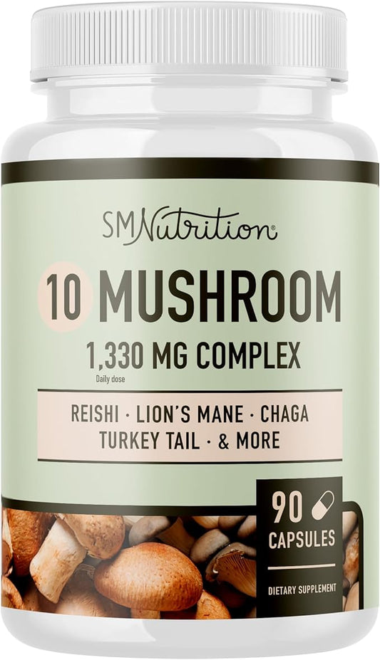 10 Mushroom Complex Supplement 1300+ MG 90 Capsules
