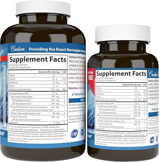 Carlson - Salmon Oil Complete, 700 Omega-3s + 120+60 Softgels