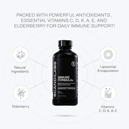 Immune Formula+ 7-in-1 Liposomal Wellness Blend with Powerful Antioxidants, Vitamins C, D, A, E, K1, K2, and Elderberry | Vegan | Gluten Free | Non-GMO | CGMP Certified