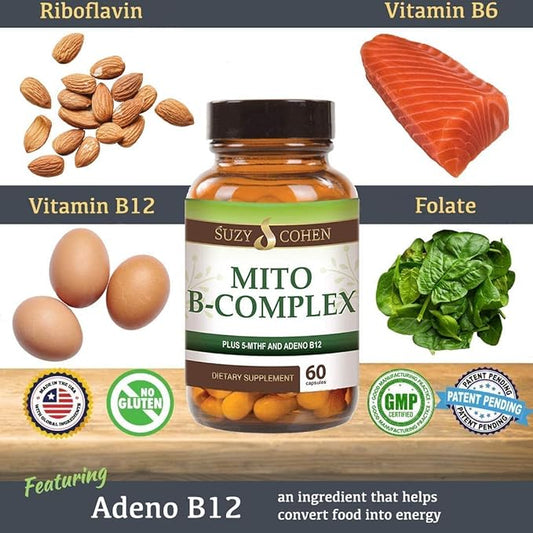 Suzy Cohen, Mito B Complex Dietary 5-MTHF, Adeno B12, Methylation 60 veg