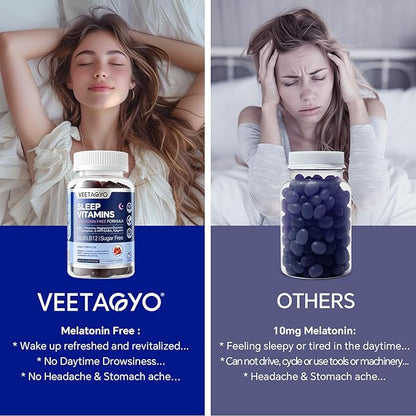 Melatonin Free 5-HTP GABA Sleep Supplement Gummies for Adults & Kids 12+ with L-Theanine, Magnesium Glycinate, L-Tryptophan, Apigenin - Sugar Free, Strawberry Flavor, Vegan, 120 Count