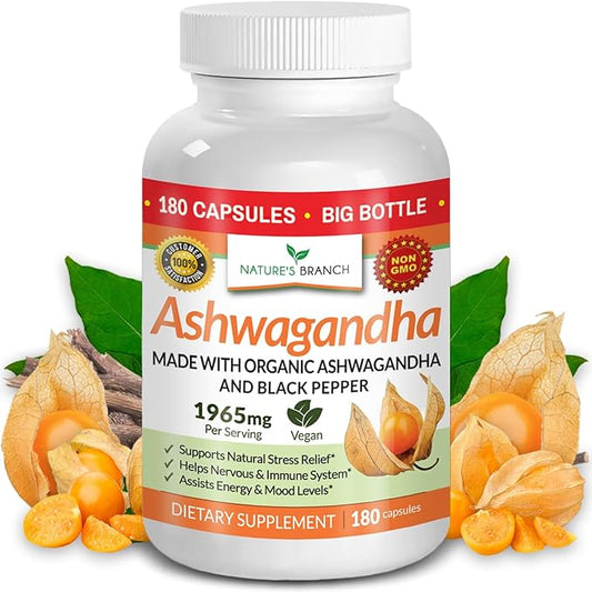 UDAF Certified Organic Ashwagandha with Black Pepper 180 Capsules 1965mg Extra