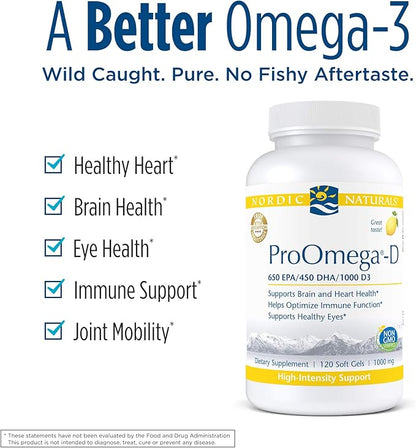 Nordic Naturals ProOmega-D, Lemon Flavor 120 Soft 1280 mg Omega-3 + 1000 IU D3 - 60 Servings