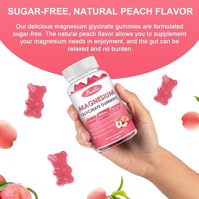 (2 Pack) Magnesium Glycinate Gummies-Magnesium Glycinate 500mg, Magnesium B6 for 120 Peach