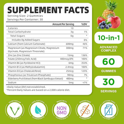 Calcium Magnesium Zinc Supplement with Vitamin D3, Sugar 60 Count