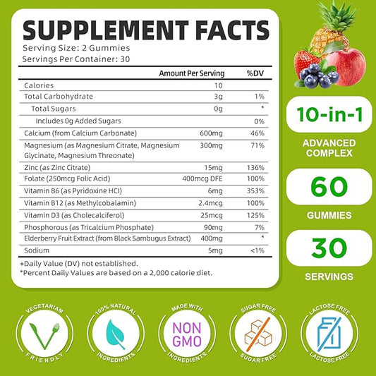 Calcium Magnesium Zinc Supplement with Vitamin D3, Sugar 120 Count