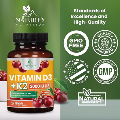 Vitamin D3 K2 as MK-7 2000iu of D3 & 75mcg K2, K2, Vitamin K2 D3 D3 Bone 60 Chewable