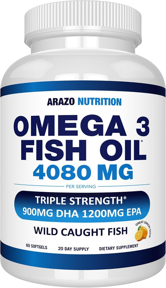 Arazo Nutrition Wild Caught Omega 3 60 Soft 4,080mg High 1200mg DHA 900mg Lemon