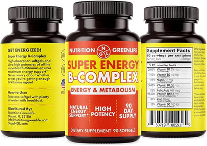 NGL Super Energy Vitamin B Complex Bioactive Cold Fill Soft gels for Max Potency & Absorption | Vitamin B Complex Plus Folic Acid, Zinc, Vitamin D | Energy, Fat Metabolism, Antioxidant 90 ct