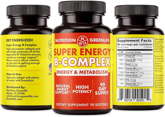 NGL Super Energy Vitamin B Complex Bioactive Cold Fill Soft gels for Max Potency & Absorption | Vitamin B Complex Plus Folic Acid, Zinc, Vitamin D | Energy, Fat Metabolism, Antioxidant 90 ct