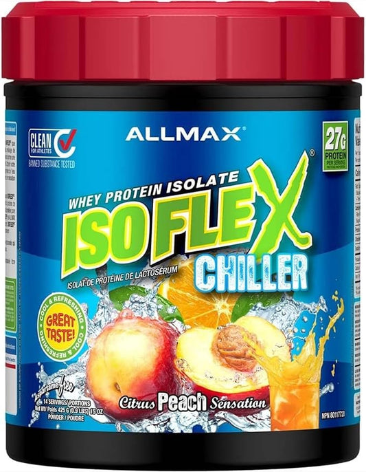 ALLMAX ISOFLEX Chiller, Citrus Peach Sensation - 1 lb - 27 Grams of Protein Per Scoop - Zero Fat & Sugar - 99% Lactose Free - Approx. 14 Servings