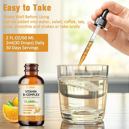 Totatria Vitamin B Complex Liquid Drops 32,6000mcg per B1, B2, B2, B3(Niacin), B3(Niacin), B5, B5, B6, B6, B7(Botin), B7(Botin), B9, B9, B12 B12 for 2 FL.OZ
