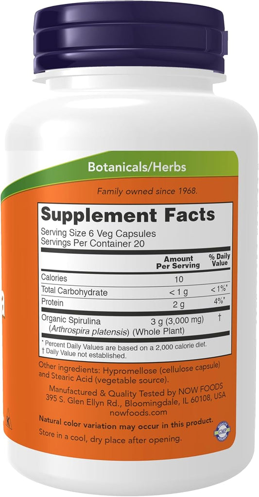 NOW Supplements, Natural Spirulina 500 mg B-12, and 120 Veg
