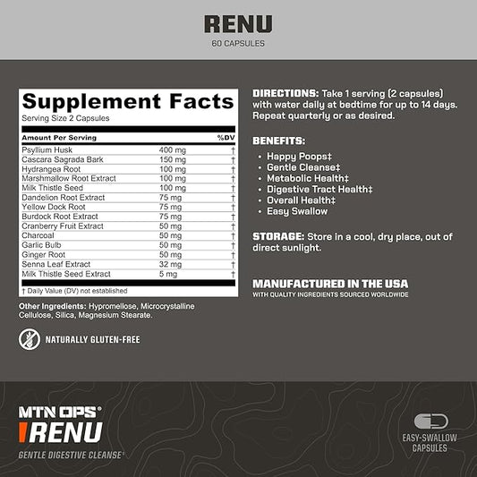 MTN OPS Renu Detox Cleanse, Full Body & Colon Cleanse Capsule Antioxidants Supplement, 30 Servings