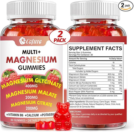 Magnesium Glycinate 400mg, Citrate 200mg, Malate 200mg, Triple B6- Vegan, 120 Raspberry