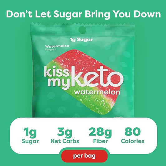 Kiss My Keto Gummies Candy – Low Carb Watermelon Candy Gummy, Keto Snack Pack – Healthy Candy Gummys – Vegan Candy, Keto Gummy Candy – Keto Candy Gummies (6-pack)