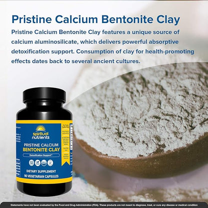 Pristine Calcium Bentonite Clay | Whole Body Detoxification, Featuring Calcium Aluminosilicate | Non-GMO, Vegan | 90 Capsules