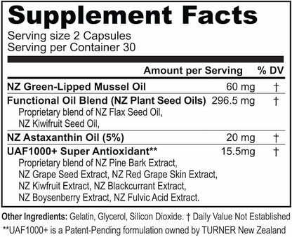 TURNER New Zealand Green Lipped Omega-3 53x Higher UAF1000+ Super 3 Bottles, 180 Softgels