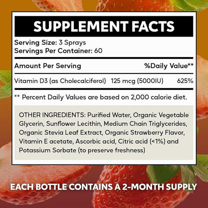 Liposomal Liquid Vitamin D3-5000IU Spray | 2 Month Supply |1 fl oz | Non-GMO | Sugar Free| Gluten Free | Travel Friendly | Supports Bone Health, Immune System and Healthy Mood