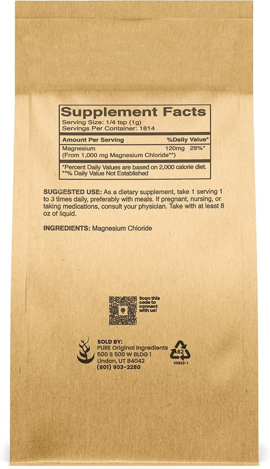 Pure Original Ingredients Magnesium Chloride (4lb) Oral Supplement, Crystal Powder, Magnesium Supplement