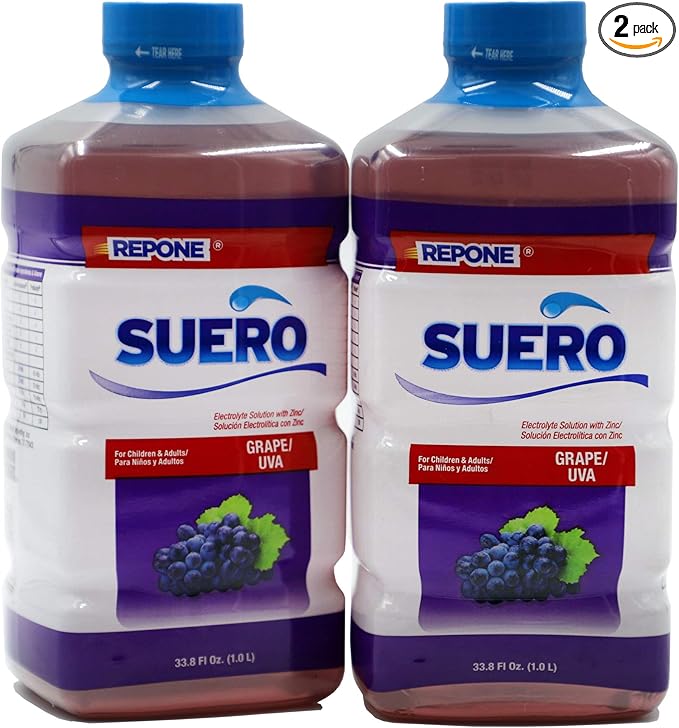 SUERO Electrolyte Solution with Zinc, Rehydrates, Restores Minerals and Nutrients, Grape Flavor, 2-Pack of 33.8 Fl Oz 2 Bottles