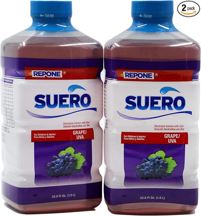 SUERO Electrolyte Solution with Zinc, Rehydrates, Restores Minerals and Nutrients, Grape Flavor, 2-Pack of 33.8 Fl Oz 2 Bottles