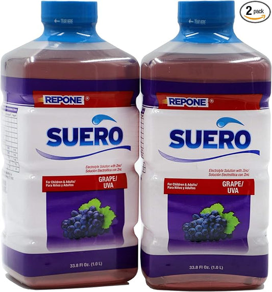 SUERO Electrolyte Solution with Zinc, Rehydrates, Restores Minerals and Nutrients, Grape Flavor, 2-Pack of 33.8 Fl Oz 2 Bottles