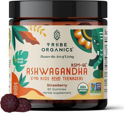 Ashwagandha KSM-66 Gummies for Kids & Teens - Pure Organic Root Extract Ayurvedic Supplement Gummy - Focus Mood Support Increase Energy Strength 600mg of Natural KSM66 for Superior Absorption