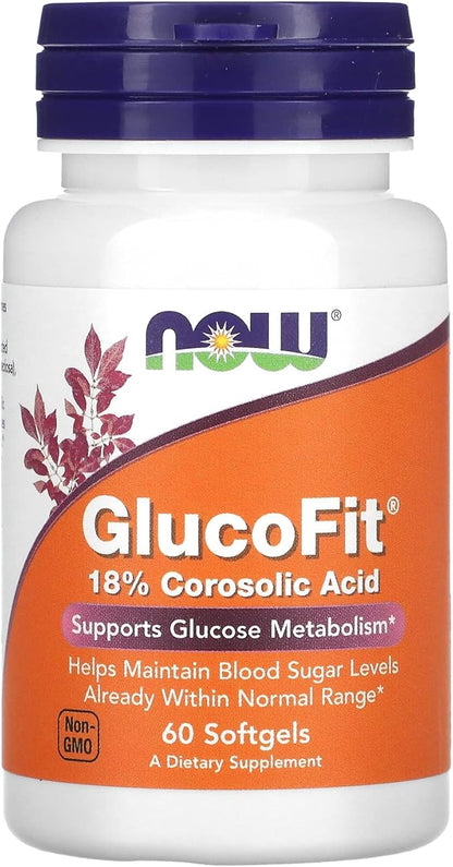 NOW Supplements, GlucoFit® with 18% Corosolic 60 Softgels