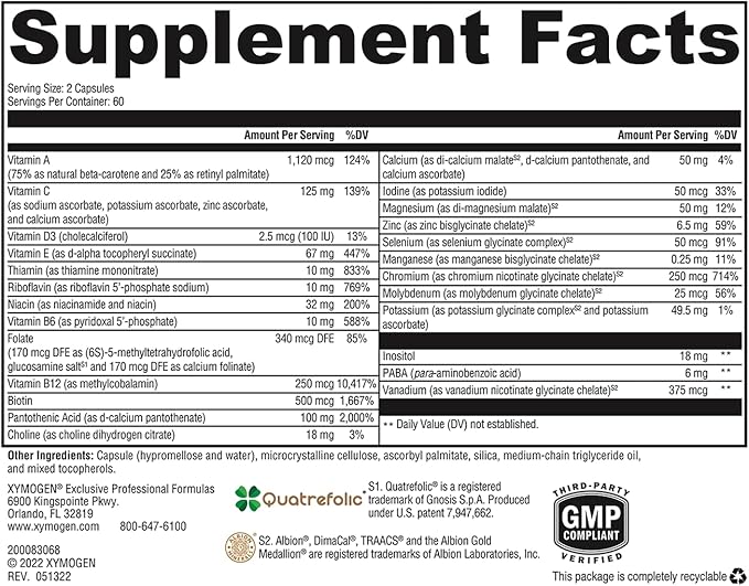 XYMOGEN ActivNutrients without Copper & Iron B12, Zinc (120 Capsules)