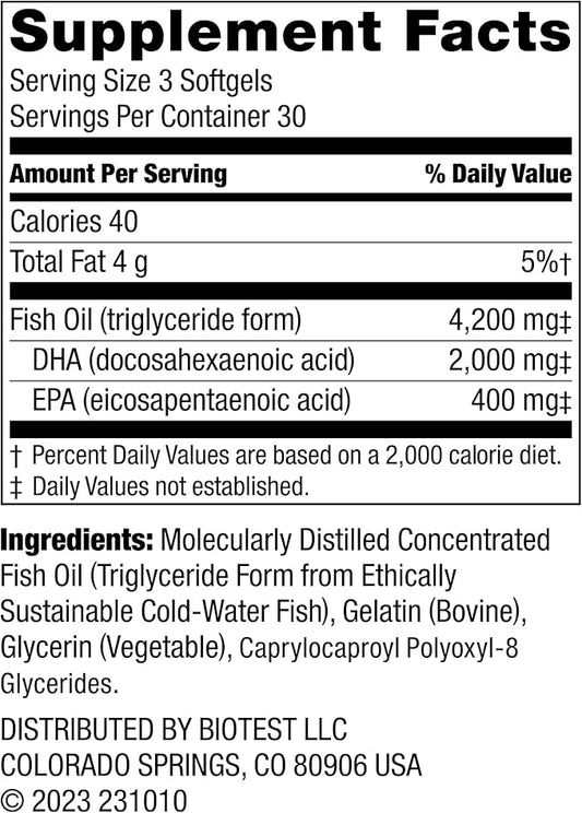 Biotest Flameout DHA-Rich Fish Oil 4200 mg Omega-3 - 90 Softgels (30 Day