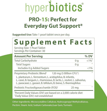 Hyperbiotics Pro 15 Vegan Probiotic Supplement 15 Diverse 30 Count
