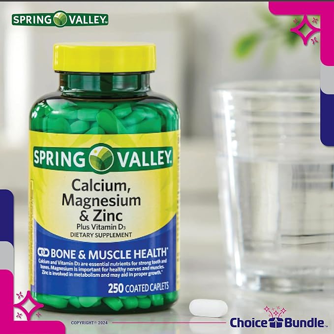 Spring Valley Calcium, Magnesium & Zinc D3 Coated 250 ct 2pk Choice (500 Total) (4 Items)!