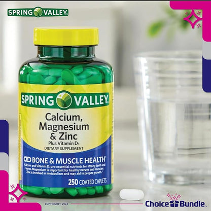 Spring Valley Calcium, Magnesium & Zinc D3 Coated 250 ct 2pk Choice (500 Total) (4 Items)!