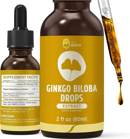 Ginkgo Biloba Liquid Extract, Organic Ginkgo 98% Absorption, 2 fl