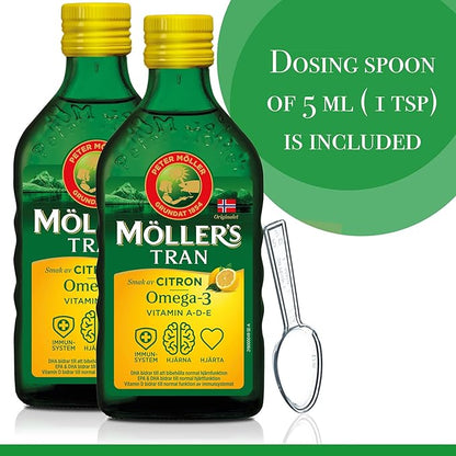 Tran Cod Liver Oil 2 x 250 ml/ 8.45 fl Omega-3 | 3 Fish 2 Bottles 1 Dosing