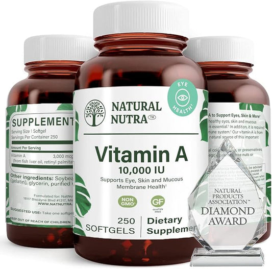 Natural Nutra Vitamin A 10,000 IU, 3, 250 250 Gluten (2 Pack)
