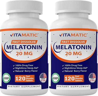 Vitamatic 2 Pack Melatonin 20mg Fast 120 Tablets 240 Tablets)