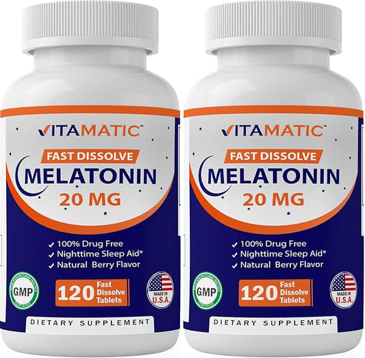 Vitamatic 2 Pack Melatonin 20mg Fast 120 Tablets 240 Tablets)